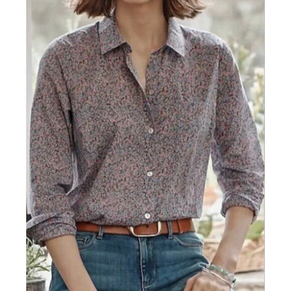 J Jill Spring Floral Button Up Purple Pink Size XL Cotton Long Sleeve Easter - Picture 1 of 9